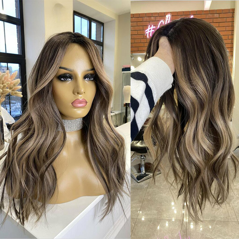 Brown Highlight Human Hair Wig HD 360 Lace Frontal Wigs Dark Honey Blonde Highlights Colored Loose Wave Full Lace Front Wig for Women
