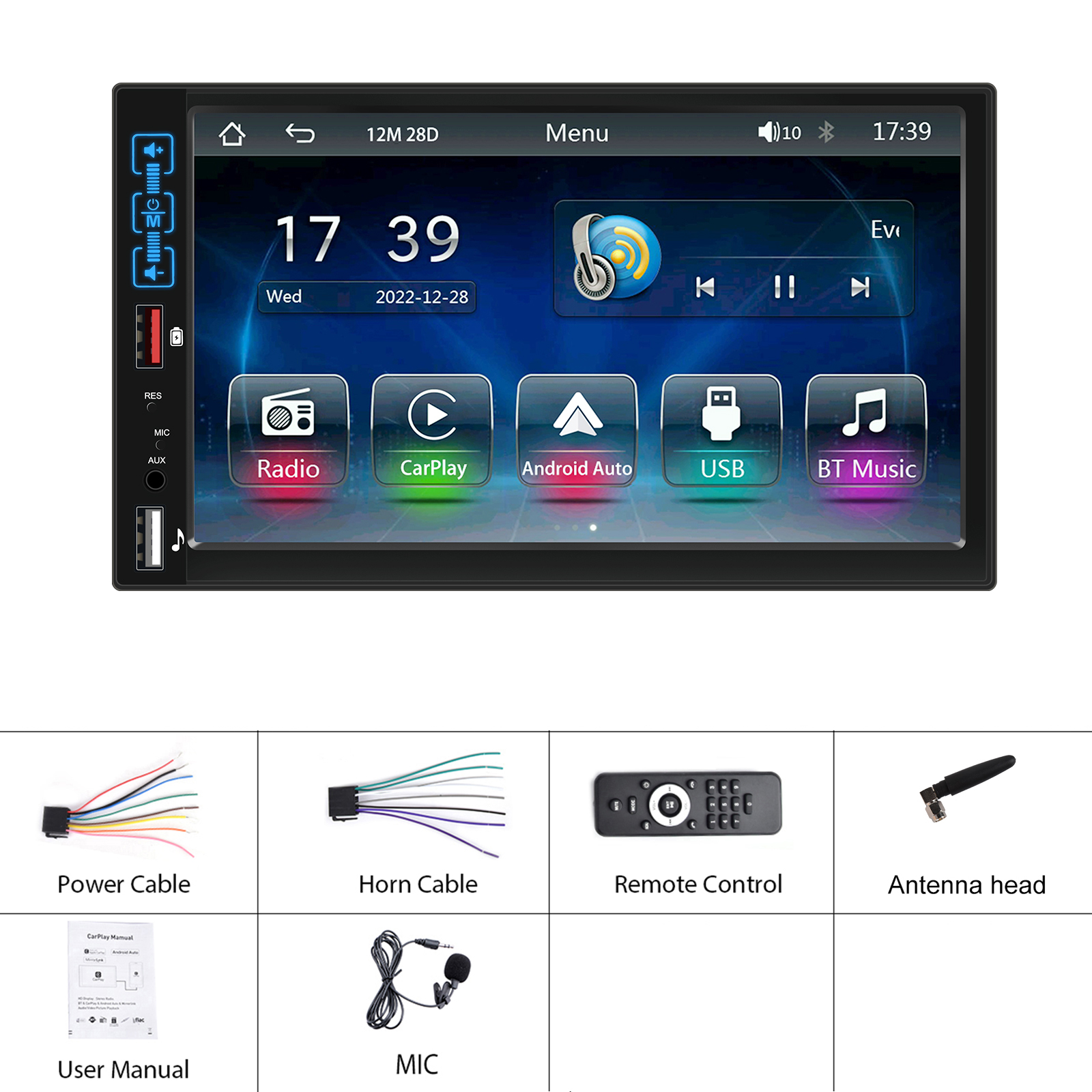 Podofo 7" 1Din Car Radio LCD Multimedia Video Player Bluetooth Mirror Link Carplay Android Auto Rear View Camera Audio Stereo