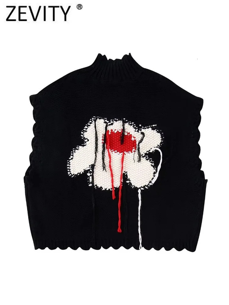 Zevity Women Fashion Flower Crochet Tassel Sleeveless Knitting Vest Sweater Female Wave Edge Casual WaistCoat Jacket Tops CT2737 241108