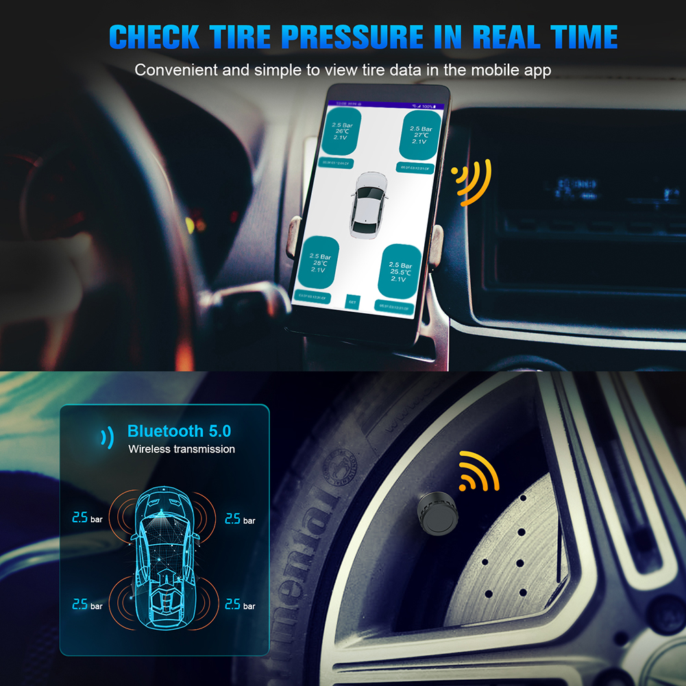 TPMS Bluetooth-compatible Tire Car Pressure Monitoring System External Sensor App Car Tire Pressure Monitoring System smile