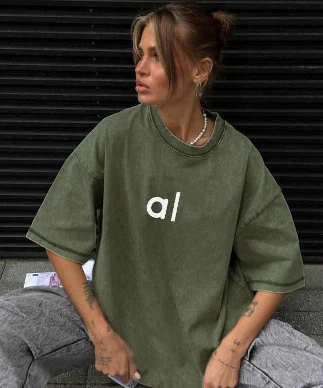 Women's T-Shirt Relaxed Fit Vintage Cotton - Elegant Round Collar Lightweight Wash Treatment for Easy Wear H25215