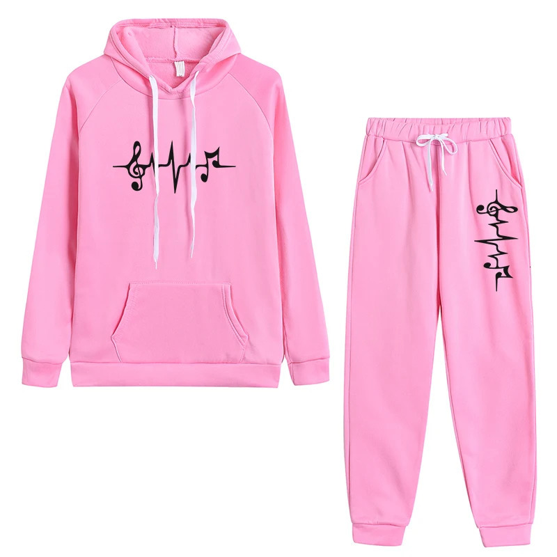Hooded Sweatshirts Suit Fashion Printed Slow Running Womens Casual Edition Autumn Winter Clothing Wool Warm Pants Set 241111
