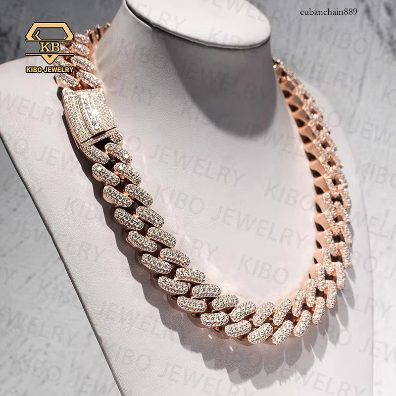 22mm Big Raised Pointer Sier Rose Gold Moissanite Iced Out Cuban k Chain