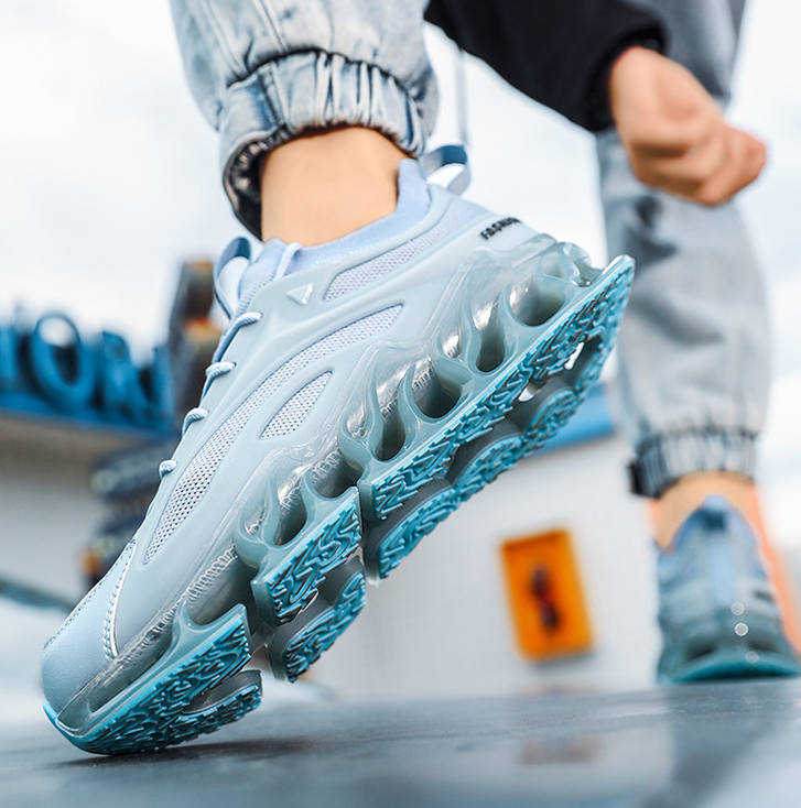 Men's Sports Shoes:Fashion Blade Shoes Running Shoes Breathable Thick Sole Anti-slip Athleisure Style Sneakers,Black/White/Blue,Free shipping