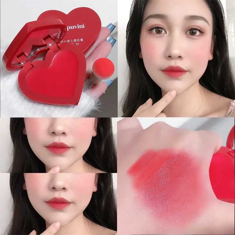Heart Shape Blush Air Cushion Cheek Contour Girls Pink Makeup Palette with Mirror Waterproof Matte Peach Blusher Tint Mud CreamXJ241111