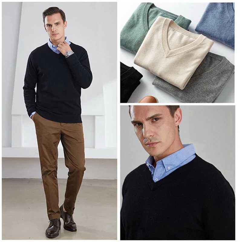 High Quality Mens cashmere warm plow sweater V-neck knitted winter slim fit top M wool knitted jumper Botting Shirt Plus size 5XL T241111