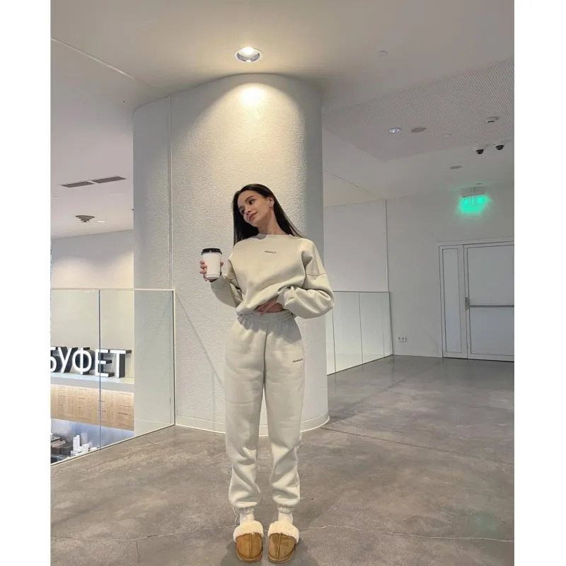 Autumn Winter Casual Sports Womens Suit Fashion Solid Simple Warm Pants Hoodie Female 2 Piece Set Hoodie garnitur damski 241111