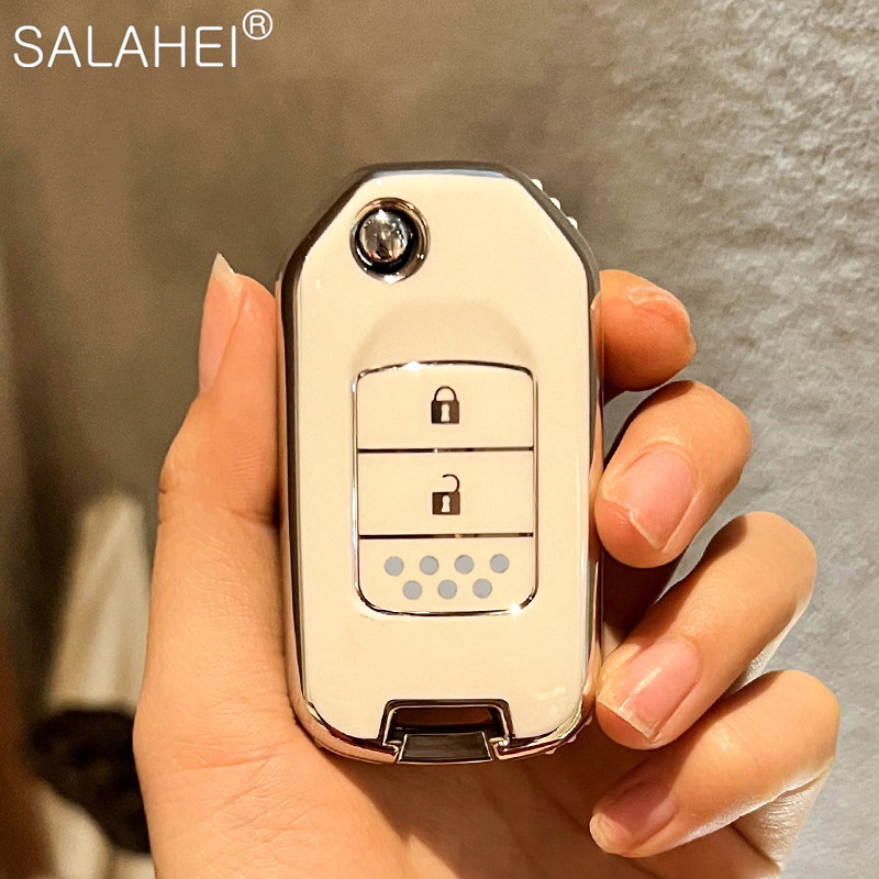 New TPU Car Flip Key Case Cover Shell Keychain For Honda Civic CR-V HR-V Accord Jade Crider Odyssey 2015-2018 Auto Accessories