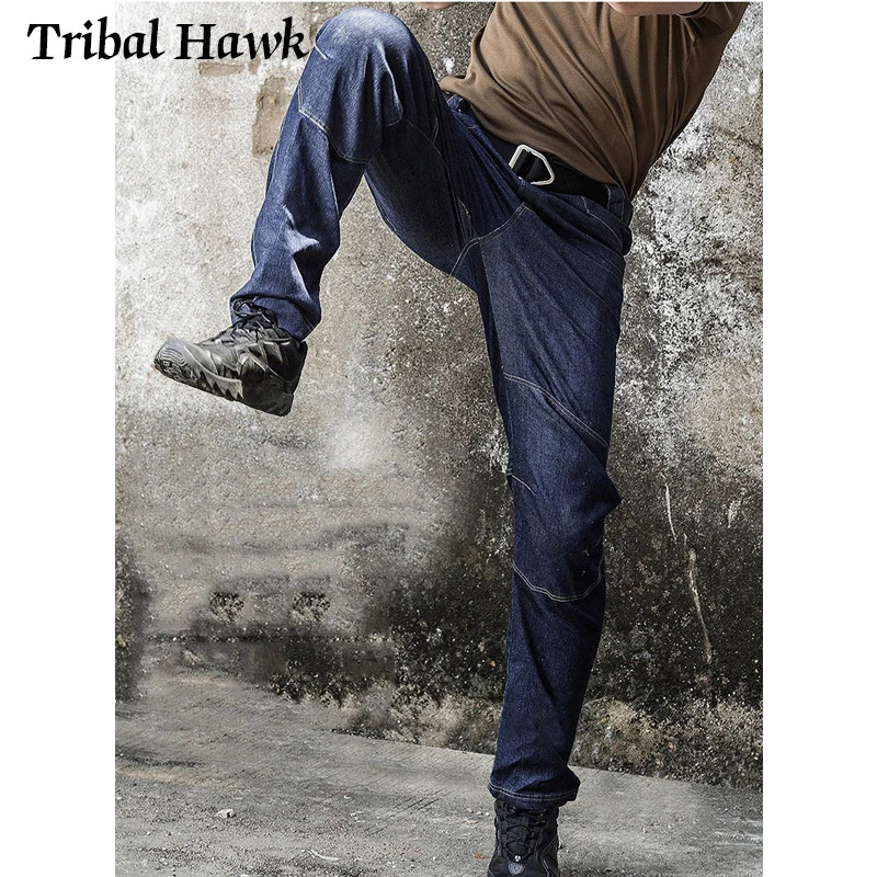 Men Tactical Pants Combat Denim Work Jeans Cargo Spring Casual Male Trousers Multi Pockets 241111