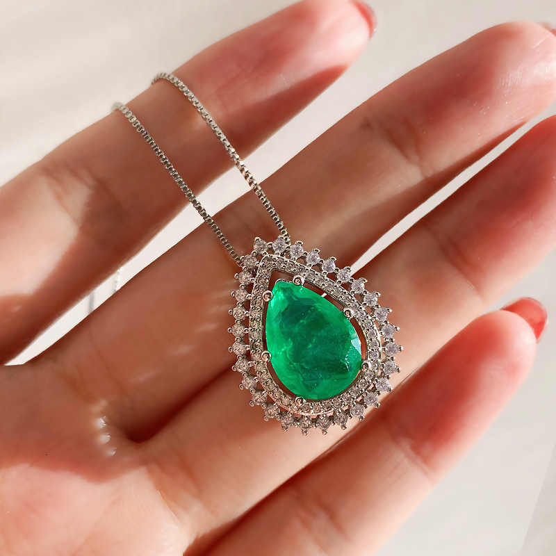 QXTC Pear-Shape Paraiba Tourmaline Emerald Gemstone Lab Dia Pendant Necklace Stud Earrings Jewelry Sets Gifts for Women 3eb98 5 84ddb