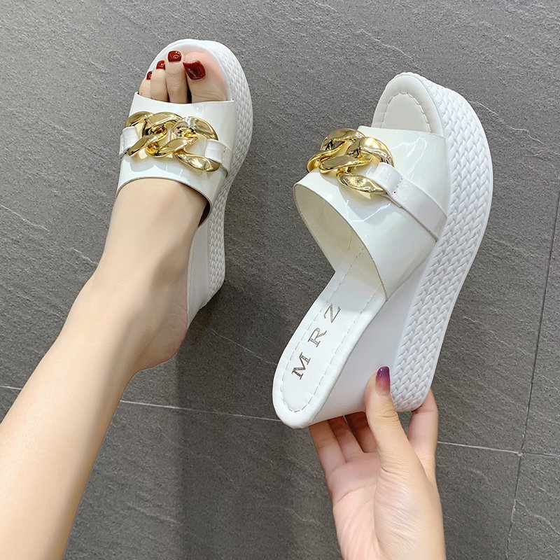 Platform Women Slippers Chain High Heels Female Casual Shoes Summer Outside White Black Slides Ladies Beach Pantuflas De Mujer