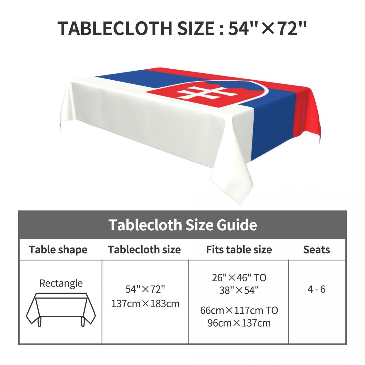 Rectangular Waterproof Flag Of Slovakia Table Cover Elastic Fitted Slovak Republic Table Cloth Backed Edge Tablecloth for Dining