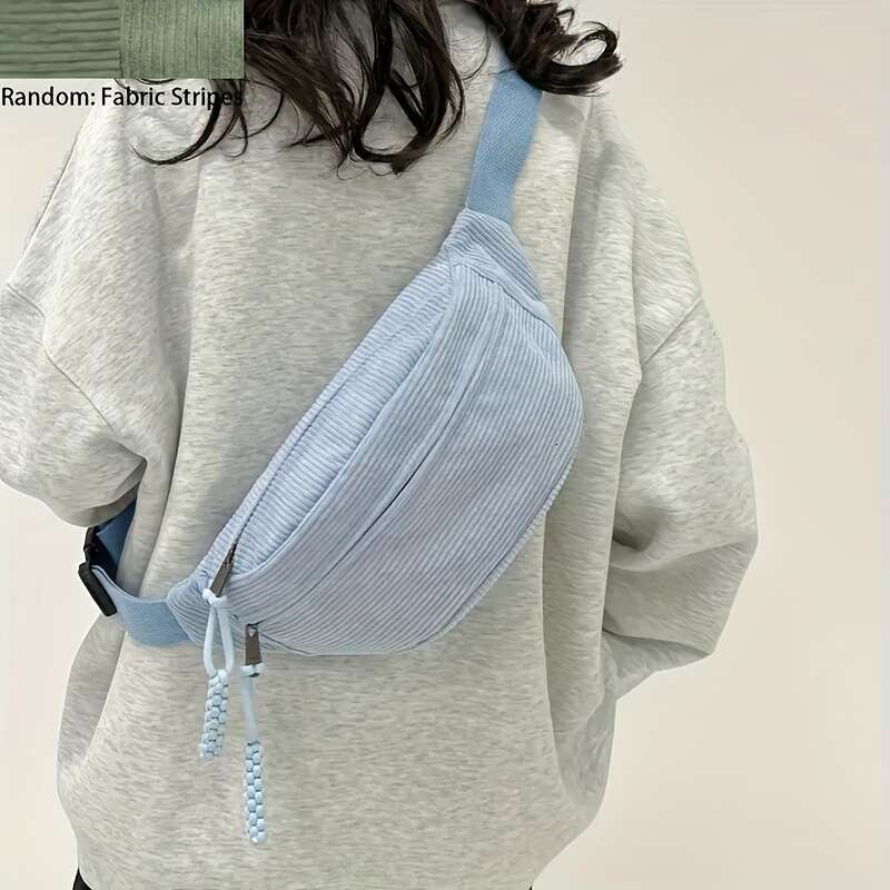 Fashion Corduroy Minimalist Chest Crossbody Bag, Casual Style Fancy Pack bum bag fanny pack for Outdoor Travel And Sports .