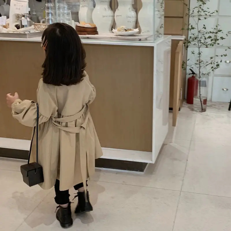 Spring Autumn Korean Fashion Children Windbreaker Jacket Kids Girls Khaki Trench Coat Outerwear Coats Princess Jackets For Girls 241111