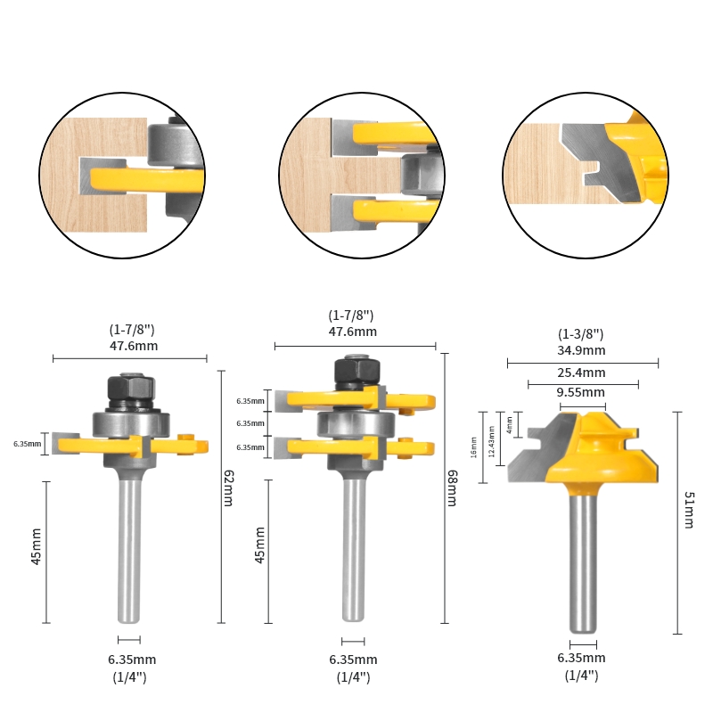YUSUN 3PCS 6MM 6.35MM 12MM 12.7MM Shank Router Bit Woodworking Milling Cutter For Wood Bit Face Mill Carbide Cutter End Mill