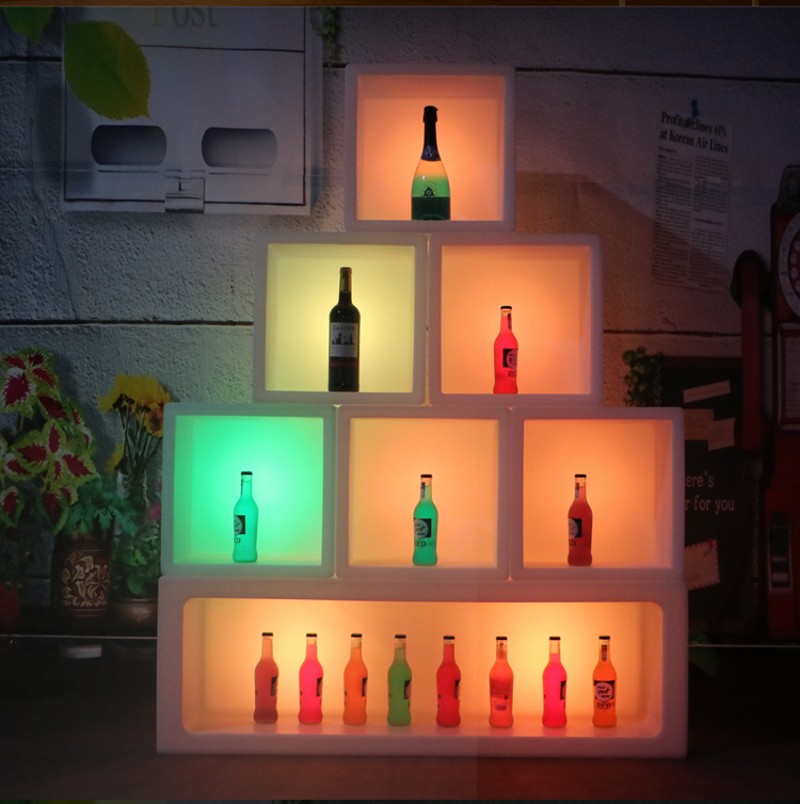 Portable LED Luminous Wine Bar Cabinet Light Up Display Case Waterproof Plastic Beer Champagne Bucket Ice Cube Storage Container