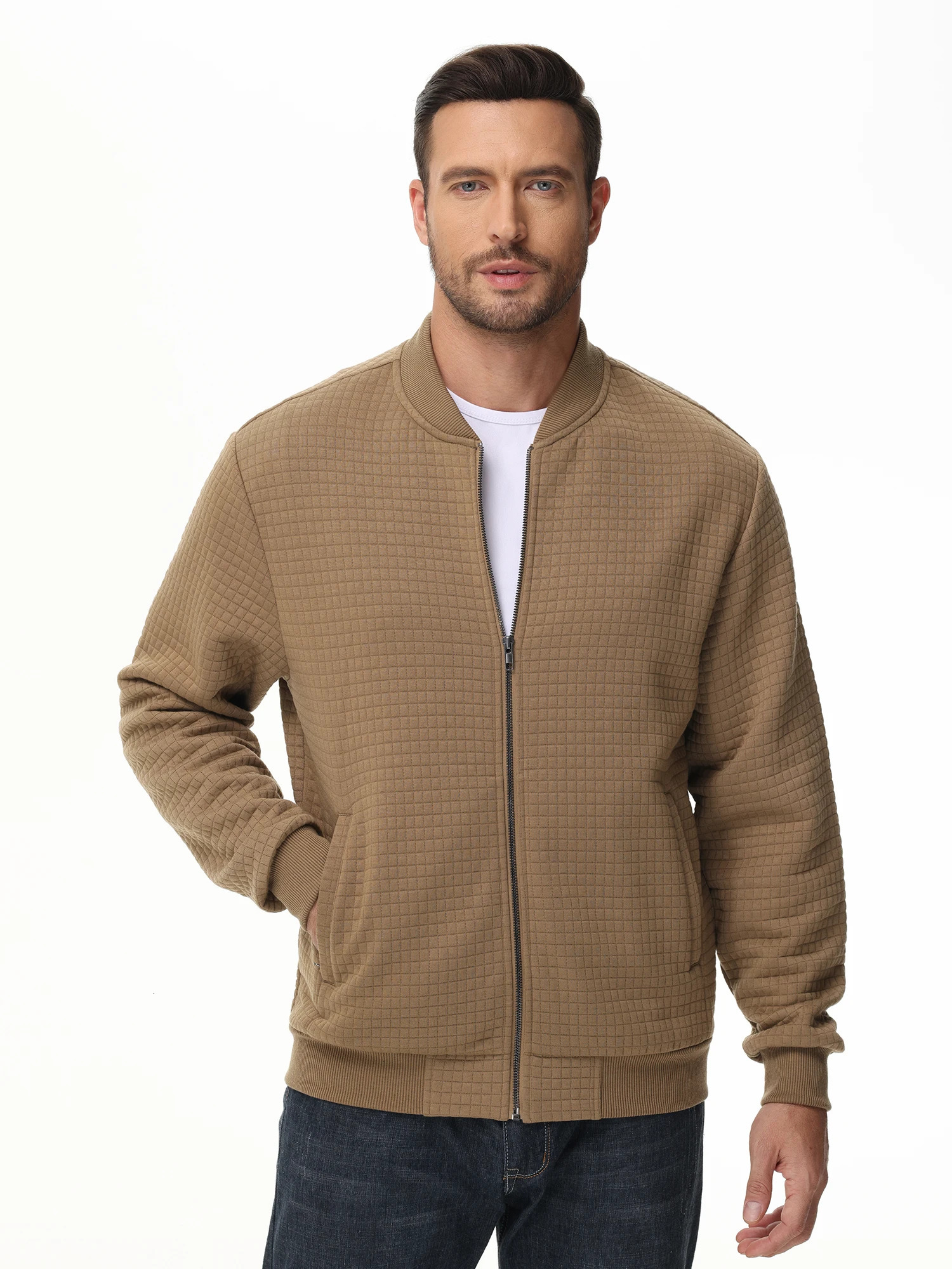 Mens Casual Zipup Plaid Hoodie Jackets Coats Spring Autumn Streetwear Sweatshirt Standing Collar Clothing for Men 241108