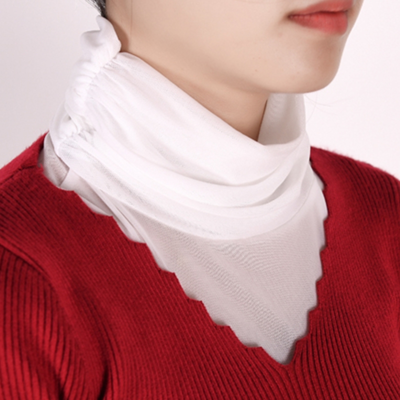 Womens Ruched Fake Turtleneck Collar Detachable Dickey Solid Color Mesh Half Shirt Crop Top Pullover Mock Blouse Neck Warmer