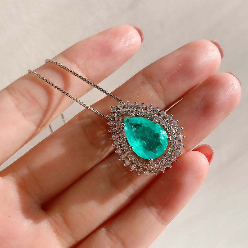 QXTC Pear-Shape Paraiba Tourmaline Emerald Gemstone Lab Dia Pendant Necklace Stud Earrings Jewelry Sets Gifts for Women 3eb98 5 84ddb