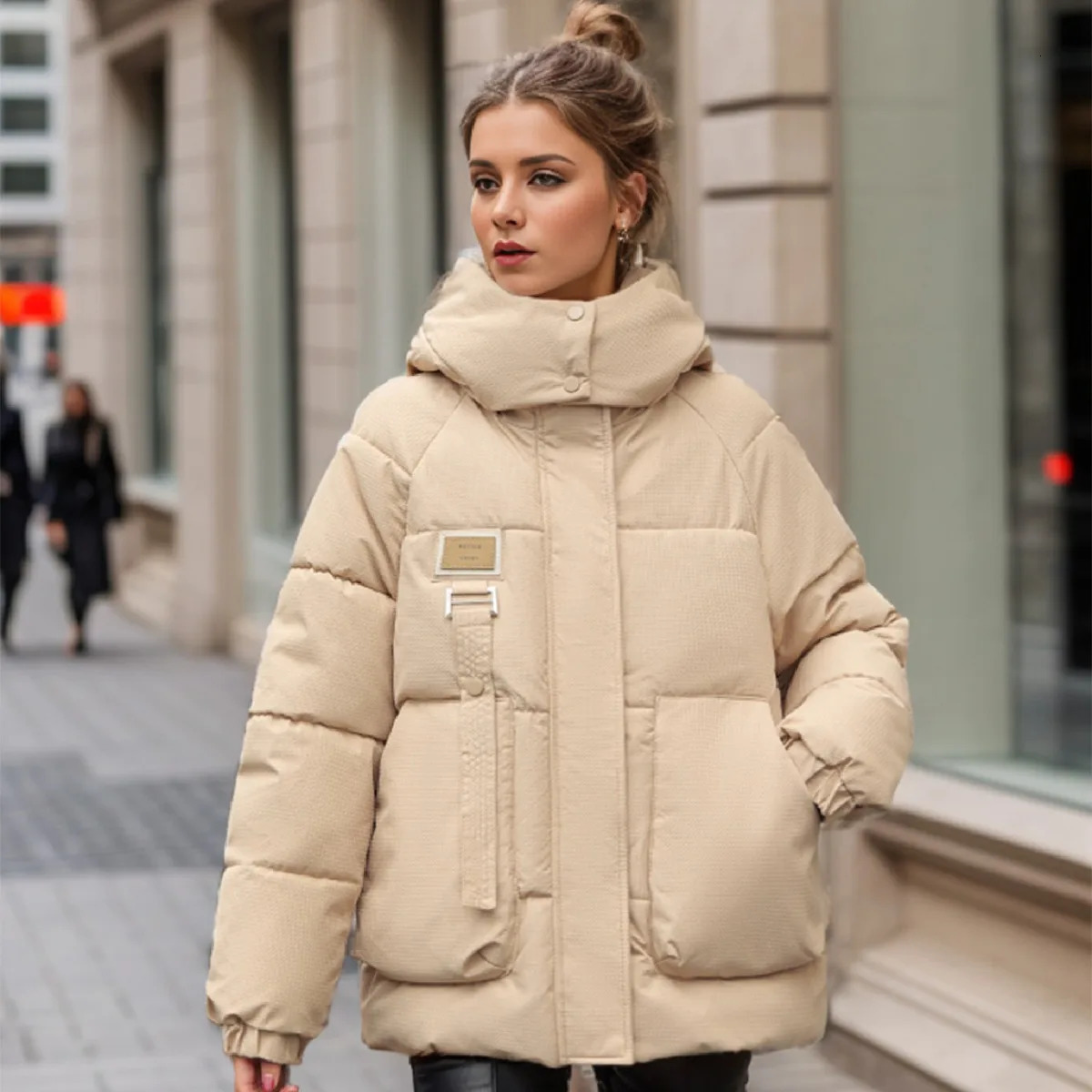 n Sense Winter Women Short Cotton Jacket Female Hooded Thicken Warm Parkas Coats 2 Lager Pocket 241111