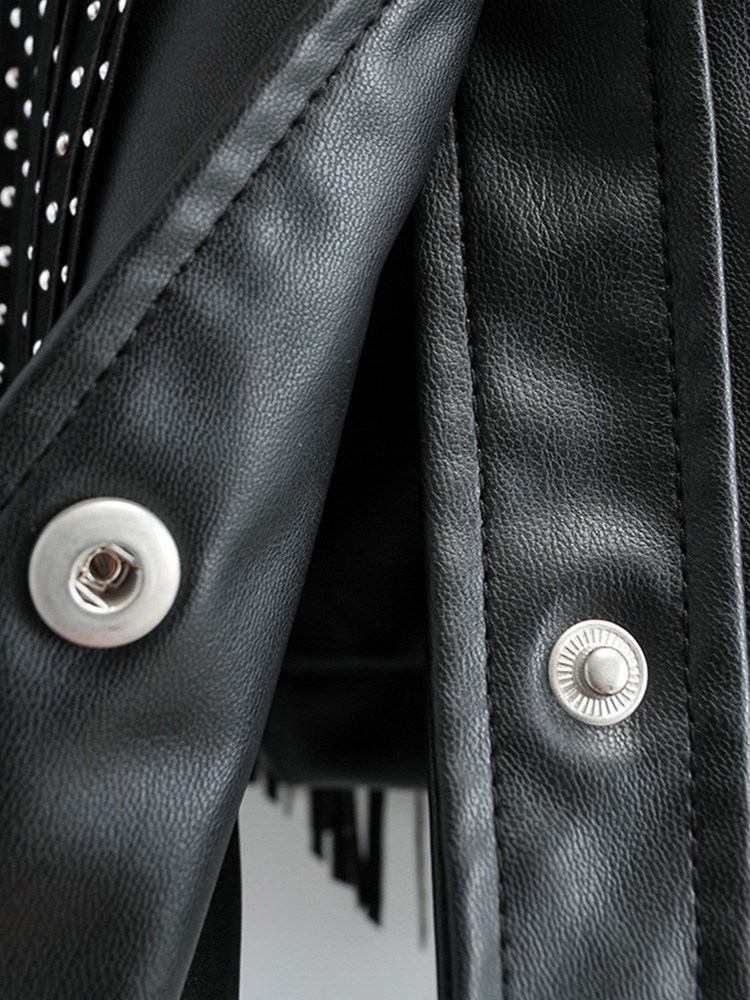 Autumn Winter Tassel Rivet Faux Leather short Jackets Women Loose Moto Bike Soft PU Leather Coat Single Breasted Outwear