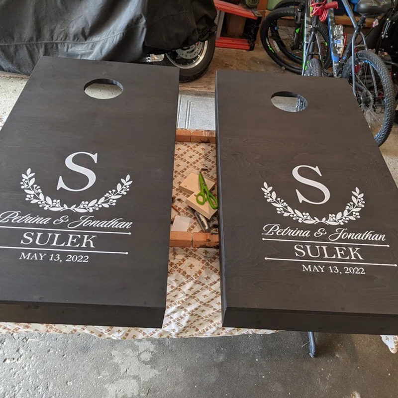 Cornhole Decals Custom Corn Hole Sticker Wreath Initial Names and Established Date Lawn Game Decals for Wedding Anniversary Z537