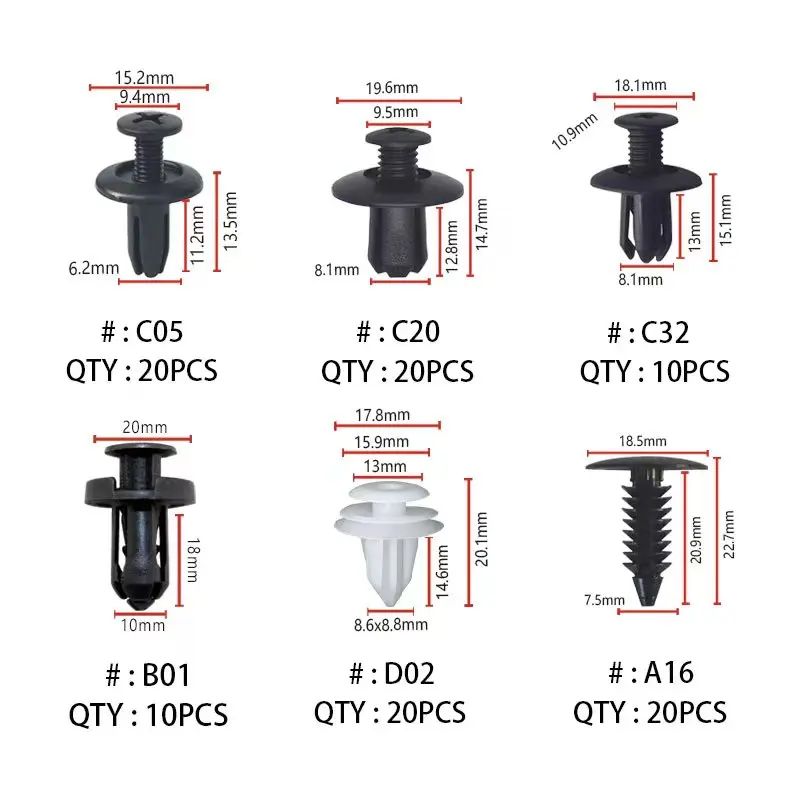 100pcs Mixed Auto Fastener Clip for MITSUBISHI Lancer EX 10 Lancer X Outlander ASX Colt Pajero Sport