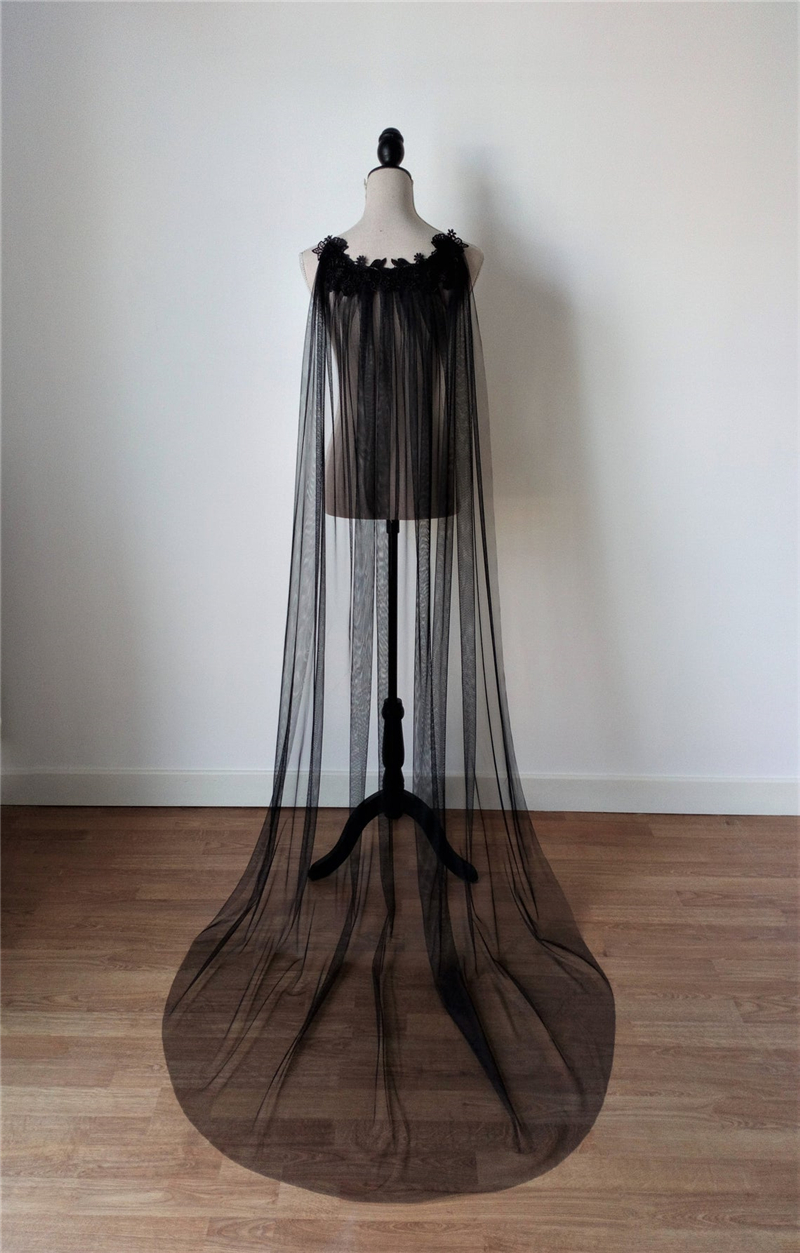 Black Angel Wings Bridal Cloak Wedding Shoulder Capes Veils Tulle Lace Appliques for Brides Women Long 2M 3 Metres