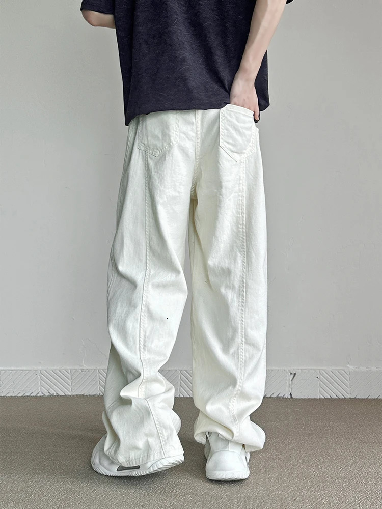 Mens Womens Loose Wide Leg Jeans Cotton White Nonstretch Straight Casual Fashion Denim Trousers Hip Hop Streetwear 241111