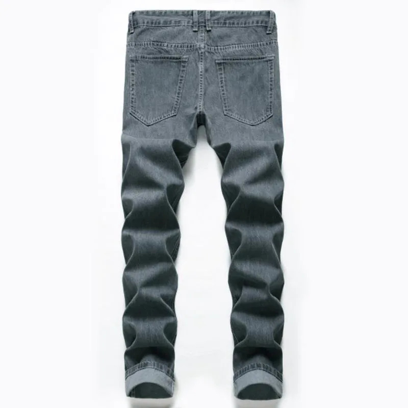 Mens Ripped Jeans Spring Autumn ner Slim Fit Black Gray Denim Pants Male Distressed Destroyed Trousers 241111