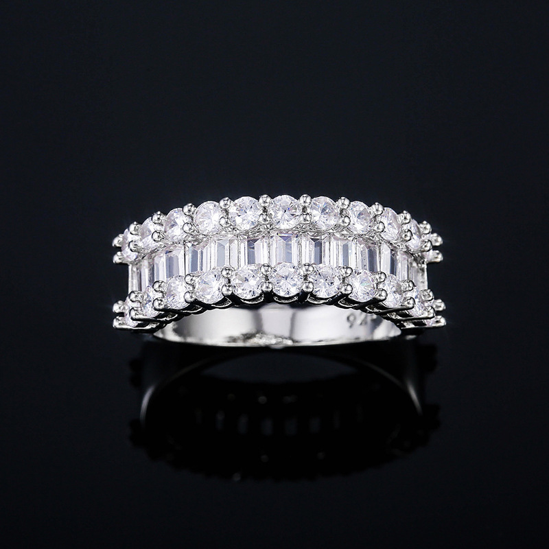 Solitaire Ring 925 Sterling Silver Plated White Gold Square Zirconia Women's Ring White Gold Diamond Ring Square Crystal Wedding Ring Luxury Jewe
