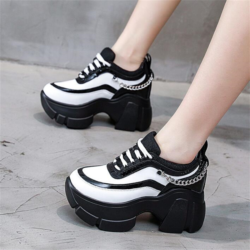 Women Casual Shoes Platform Wedge 8CM Hidden Heel Genuine Leather Chunky Sneakers New Vulcanized For Women Spring Autumn Fashion