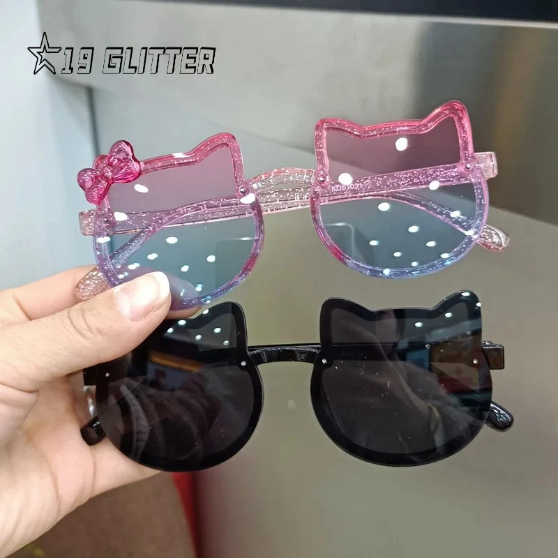 Summer Children Cute Kitty Sunglasses Acrylic Bow Outdoor UV Protection Sun Glasses Baby Girls Classic Kids Boy UV400 Eyewear 240326 Z260305