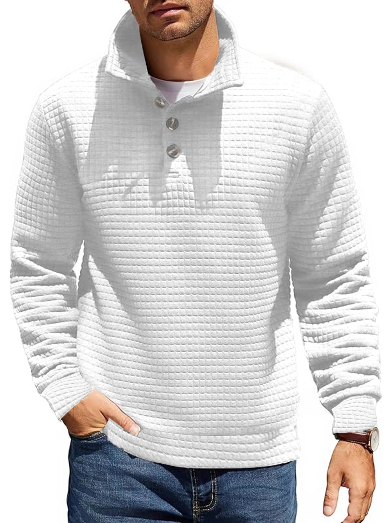 Waffle pattern solid color knitwear autumn and winter trend gentleman casual lapel long sleeve 241111