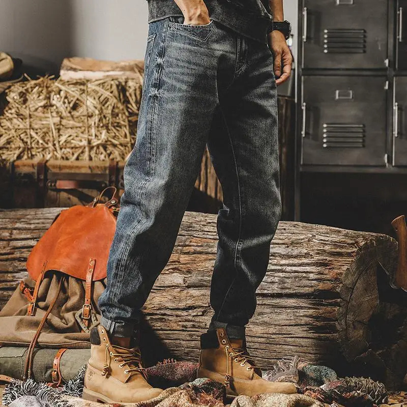 Mens Trendy American Classic Retro Streetwear Y2K Harem Denim Pants Autumn Casual Loose Straight Cargo Jeans Pantalones Hombre 241111