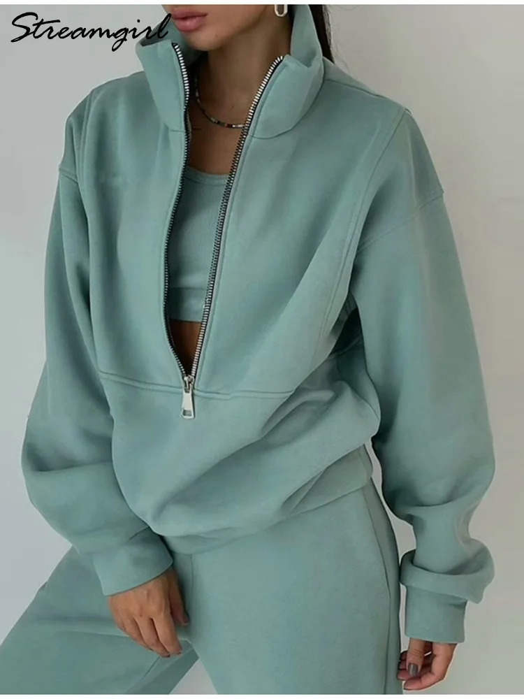 Gray Warm Fleece Suit For Women Winter Thick Veet Pants Sets Sweatpants Sweatshirt Ladies Warrn Tracksuit Two Piece Set 241111 B4