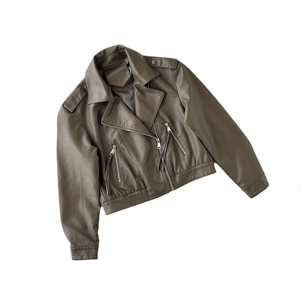 shanshi leather jacket women European style flip collar PU versatile for women's autumn motorcycle short leather jacket fashion
