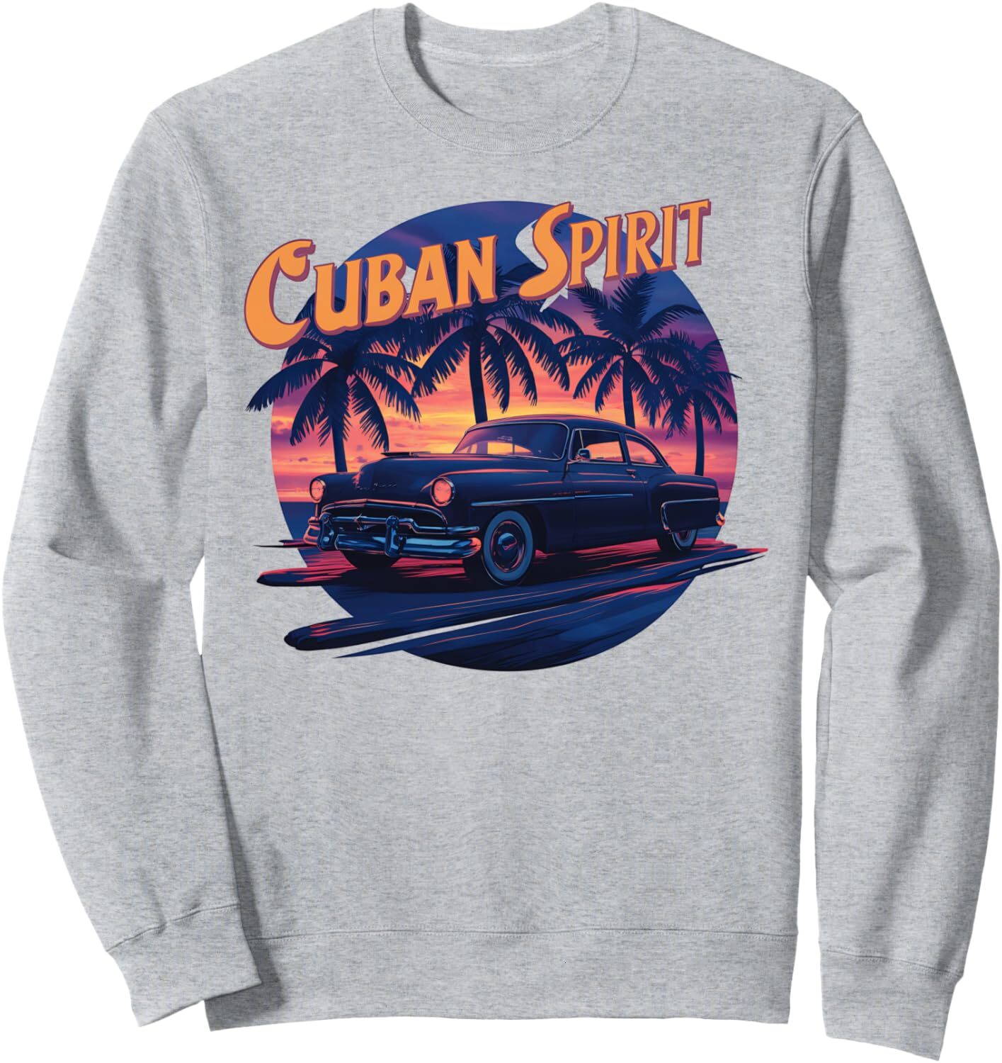 Long Sleeve Shirts for Men sweatshirt Cuban Car Sunset Palm Trees Beach Vacation Souvenir Sweatshirt T shirt Tee Streetwear Casual tops clothes