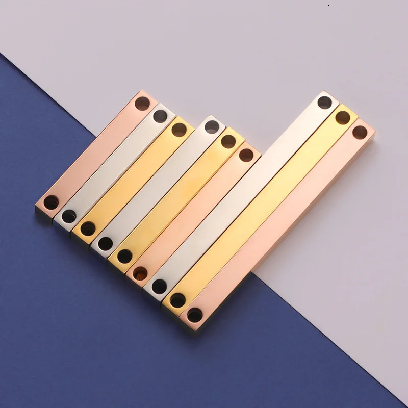Personalized Stainless Steel 3D Bar Double Hole Stamping Bar Customization Bar Charm DIY Carving Necklace Free Carving 241108