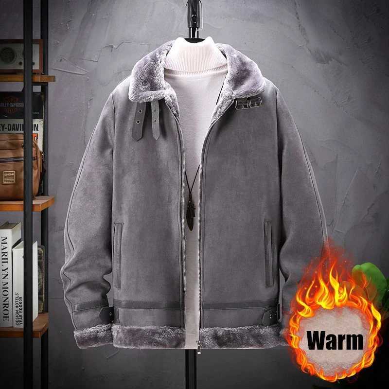 Artificial fur plush lining jacket bomber pilot flight jacket mens winter velvet jacket thick windproof truck jacket W241111