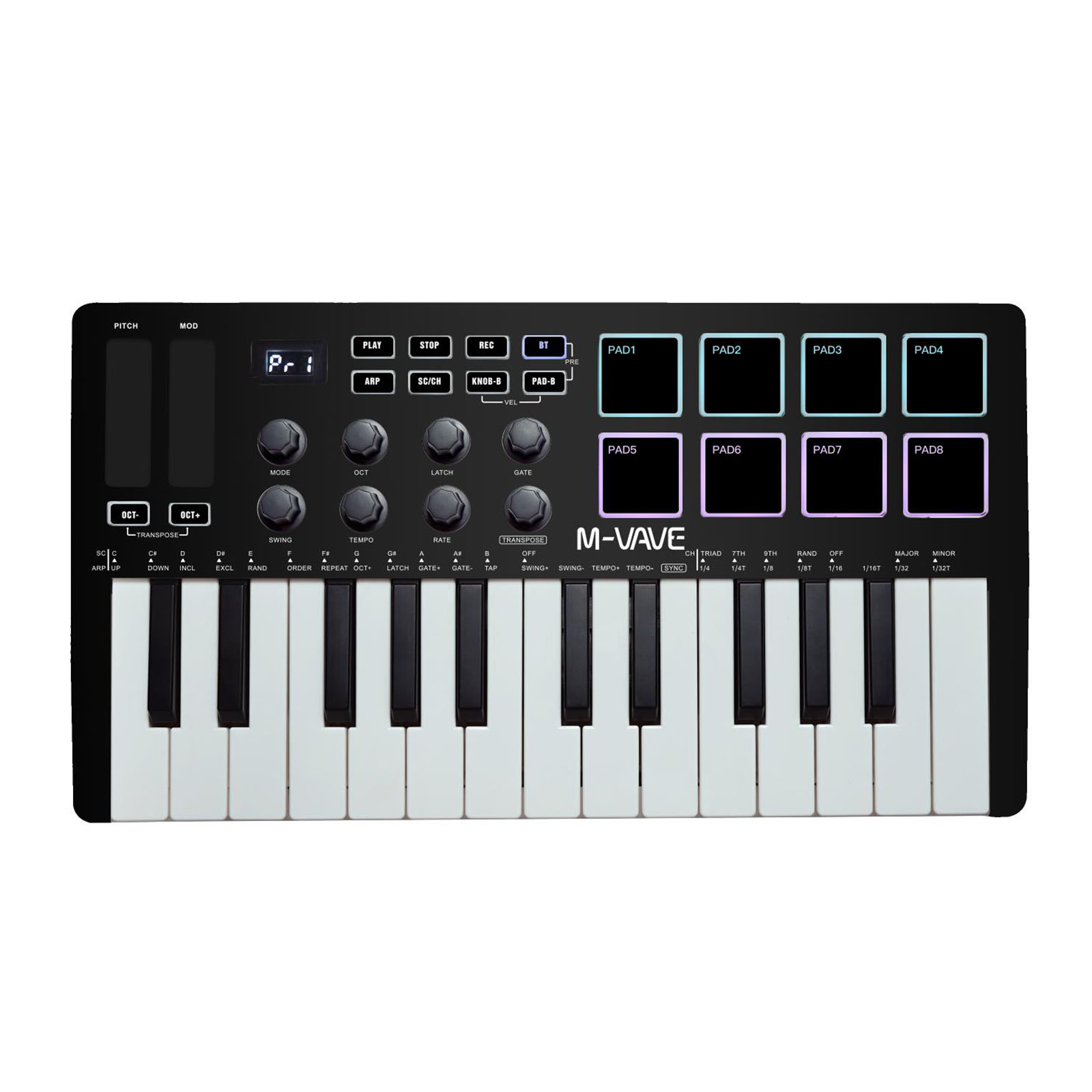 M-VAVE 25-Key USB MIDI Controller 8 RGB Drum Pads Bluetooth Backlit Trigger Pads SMK25 Midi Keyboard Controller 6.35mm Pedal