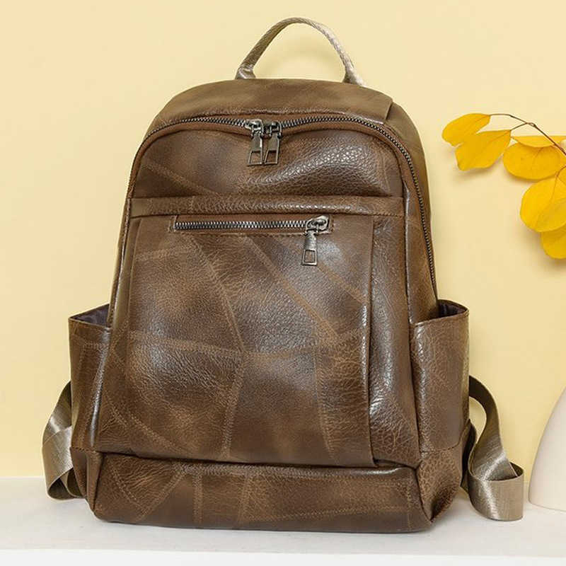 Backpack for women 2023 new casual trend large capacity student bag fashionable and versatile PU soft leather texture backpack