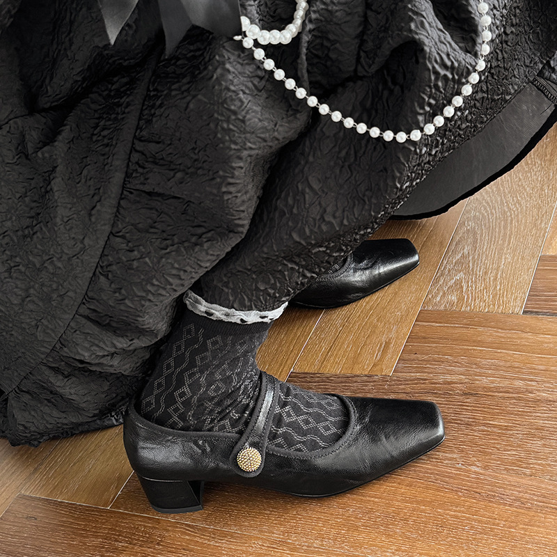 Chunky High Heels 2024 Women New Fashion Square Toe Dress Shoes Party Elegant Pumps f0e3