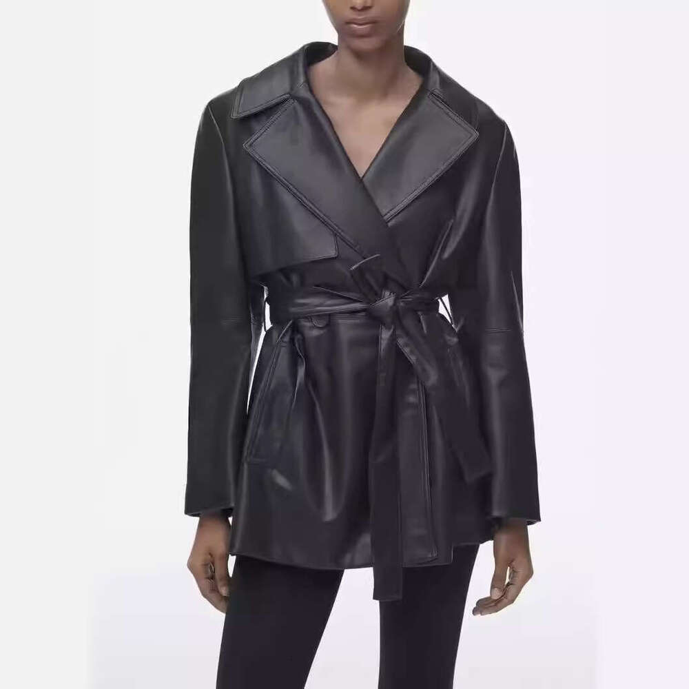 shanshi leather jacket women Women's clothing Fashionable motorcycle style lapel faux leather jacket
