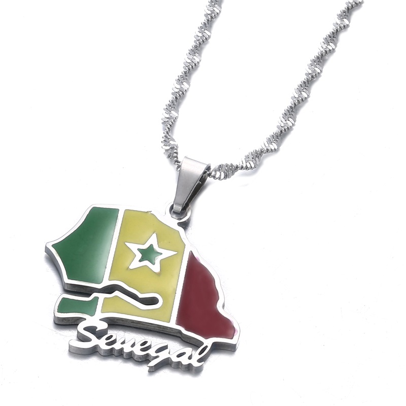 Senegal Map Flag Pendant Necklaces Men Women Silver Color Gold Color Senegalese Jewelry