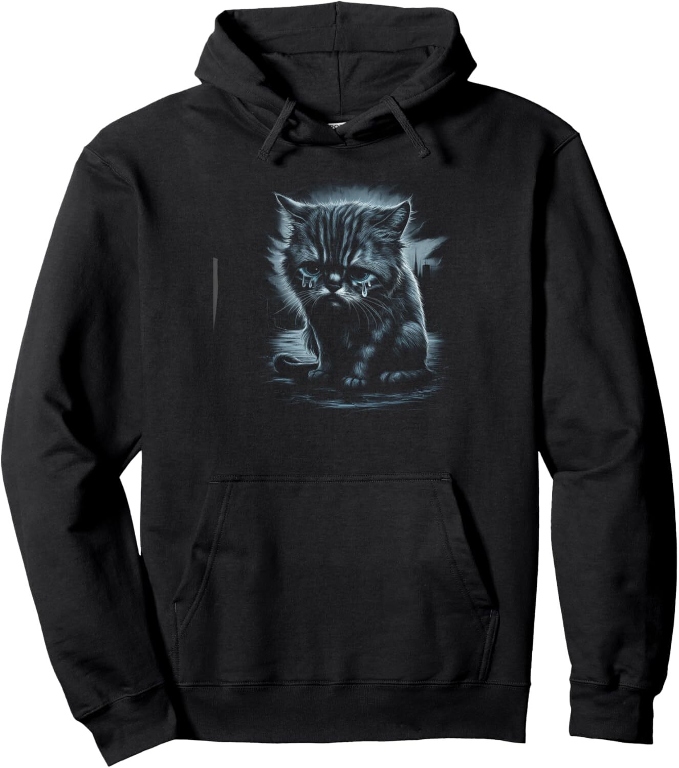 Hoodie for Mens Womens Sad Cat Lover Apparel Cute Kitten With Tears In City Pullover Hoodie Graphic Hoodies sweatshirt