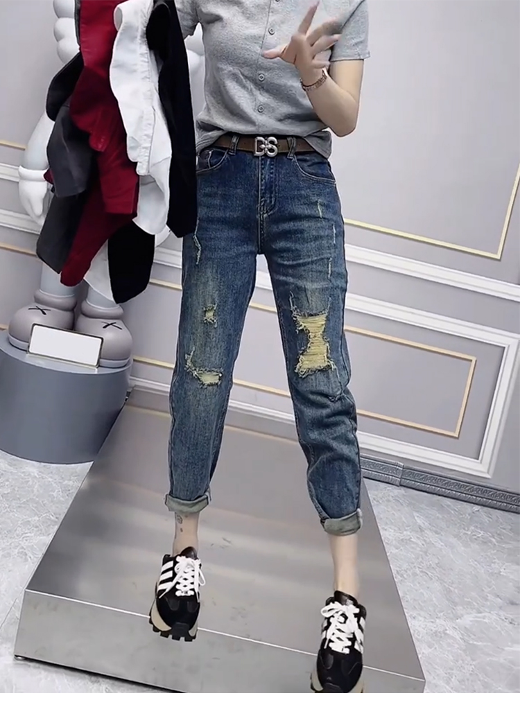 Large Size Ripped Jeans Women's Summer Thin Model 2023 New Radish Daddy Pants Fat Mm Thin Haren Pants Y2k