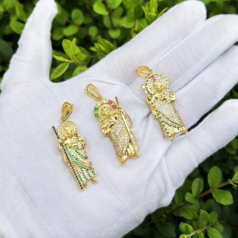 18K Gold Plated San Judas Tadeo Charm Catholic Mexico Cubic Zirconia Saint Jude Pendant Necklace for Women Jewelry Supplies