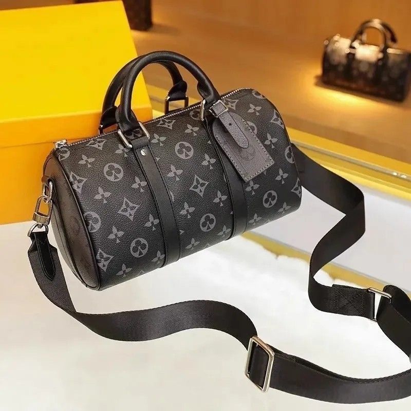 CITY KEEPALL Men's Shoulder Bag Designer Brand Fashion Black Flower Canvas Leather Crossbody Bag No Handle Design Keep Man Boston Bag Pillow Bag