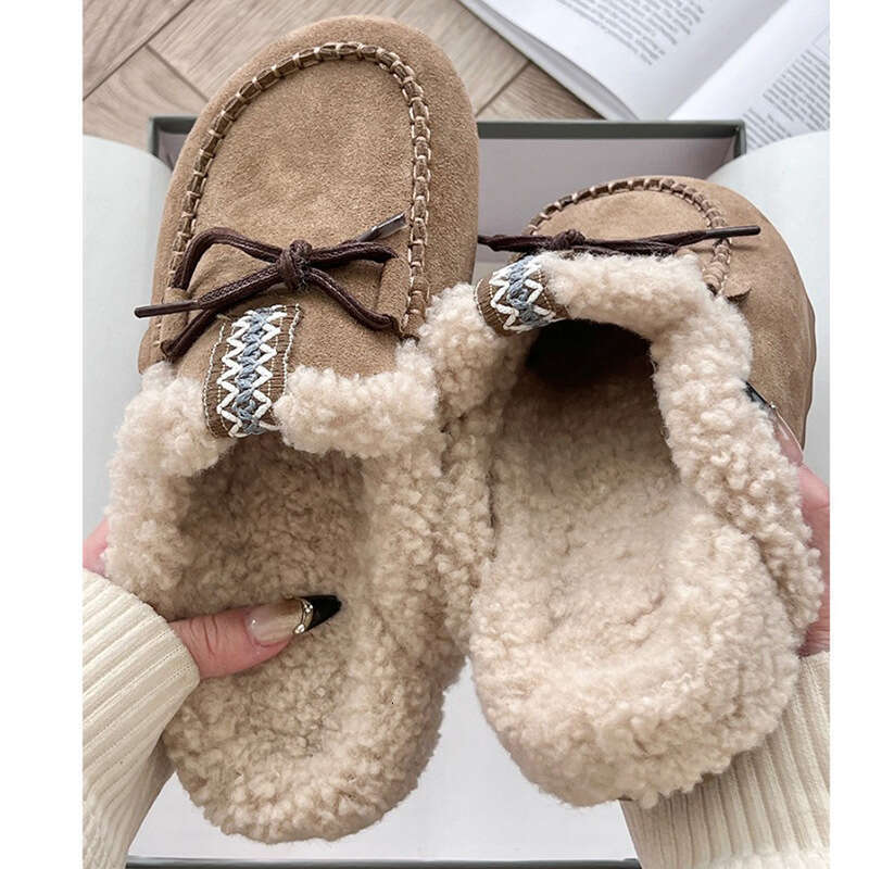Thick Soled Snow Boots, Women's Fur Integrated With Ethnic Style, Baotou Slippers, Tassel Tied Lazy Shoes, Half Heeled Shoes
